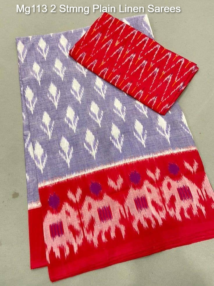 Mg113 2 Stmng Plain Linen Sarees
