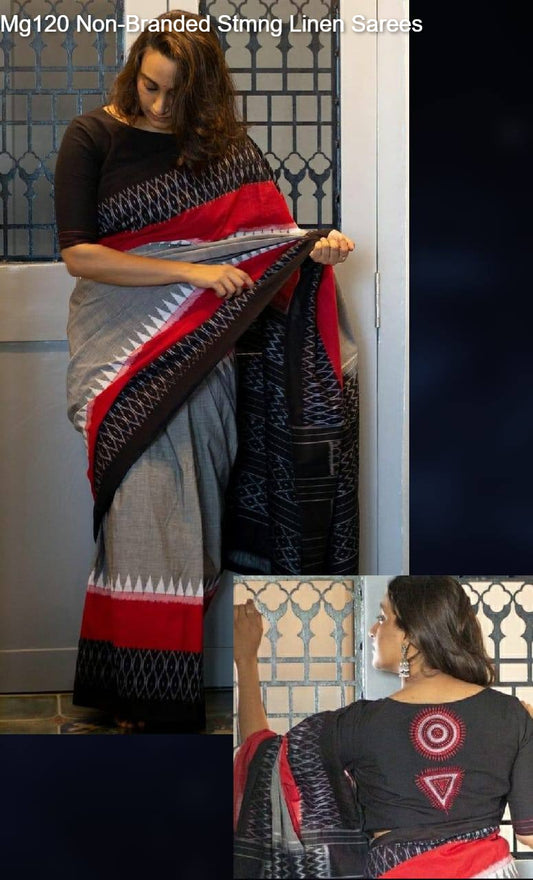 Mg120 Non-Branded Stmng Linen Sarees