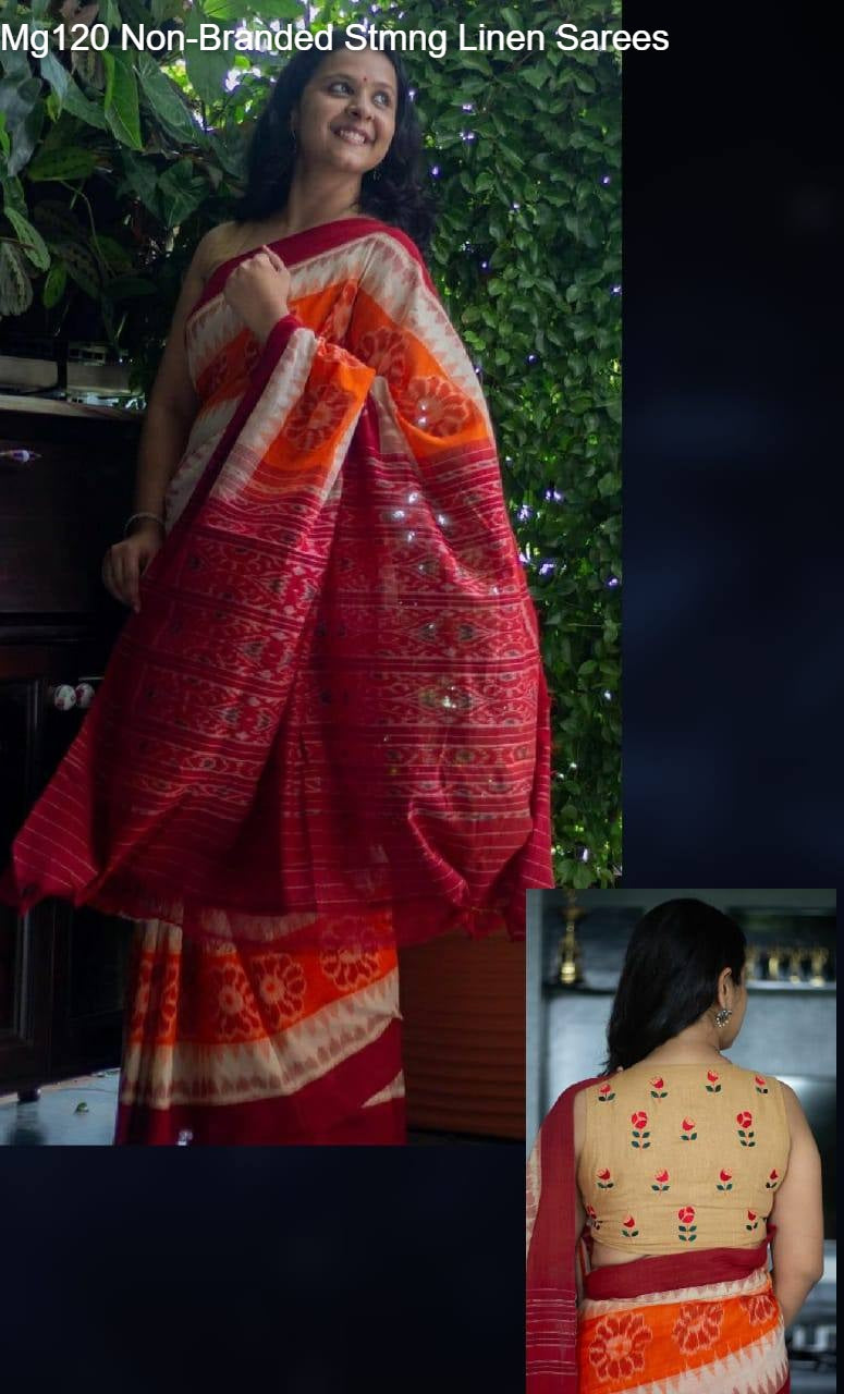 Mg120 Non-Branded Stmng Linen Sarees