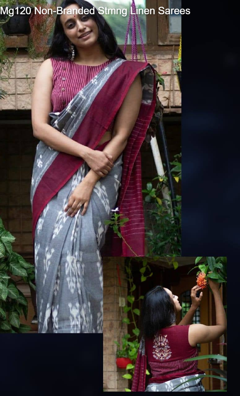 Mg120 Non-Branded Stmng Linen Sarees
