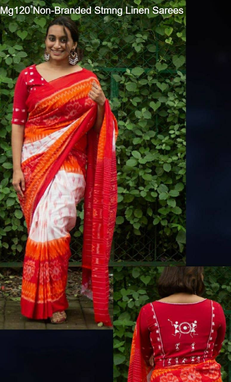 Mg120 Non-Branded Stmng Linen Sarees