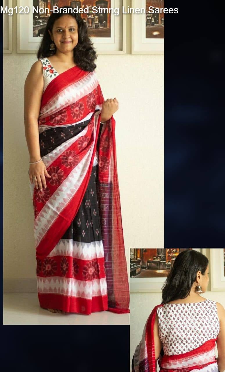 Mg120 Non-Branded Stmng Linen Sarees