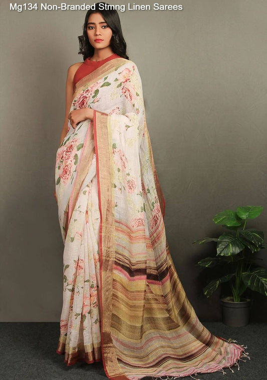 Mg134 Non-Branded Stmng Linen Sarees