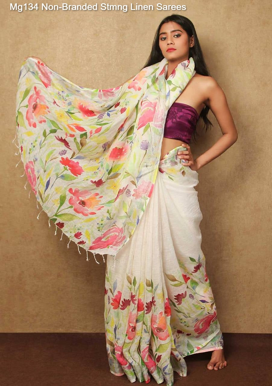 Mg134 Non-Branded Stmng Linen Sarees