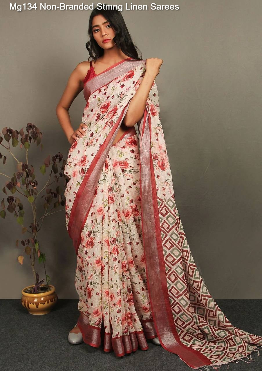 Mg134 Non-Branded Stmng Linen Sarees
