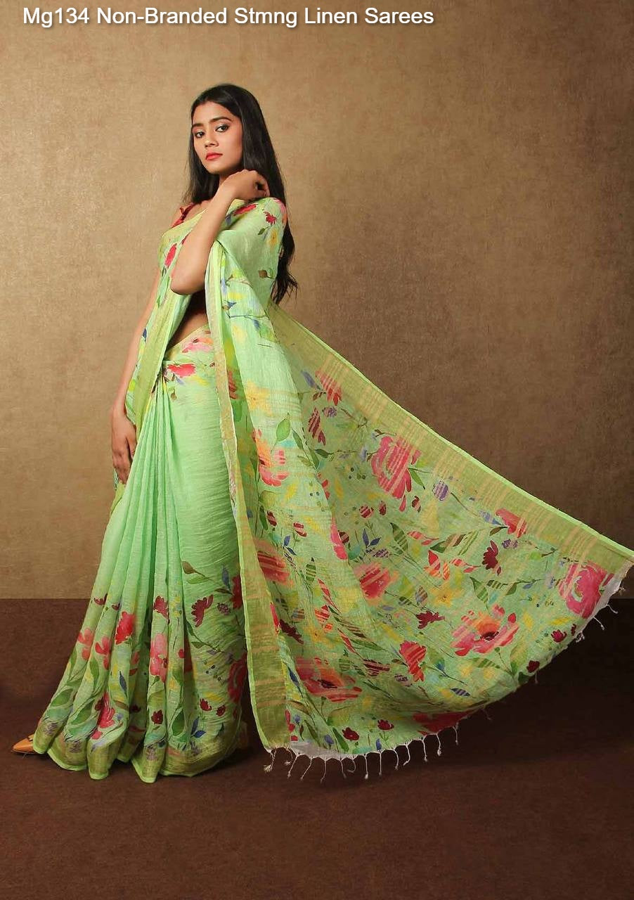 Mg134 Non-Branded Stmng Linen Sarees