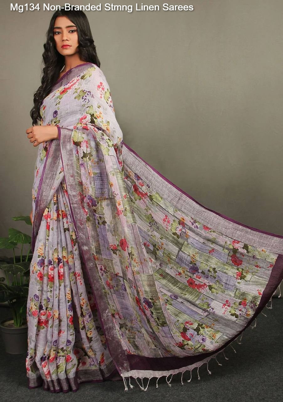 Mg134 Non-Branded Stmng Linen Sarees