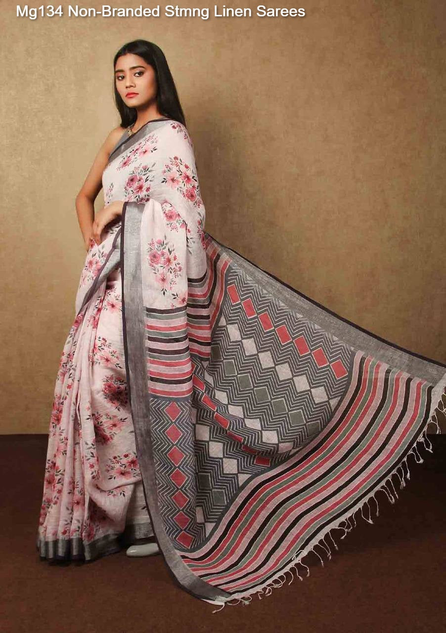 Mg134 Non-Branded Stmng Linen Sarees