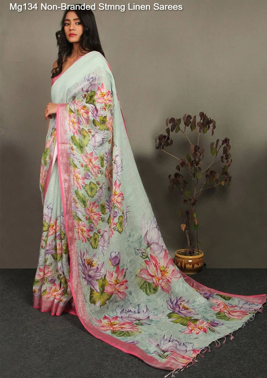 Mg134 Non-Branded Stmng Linen Sarees