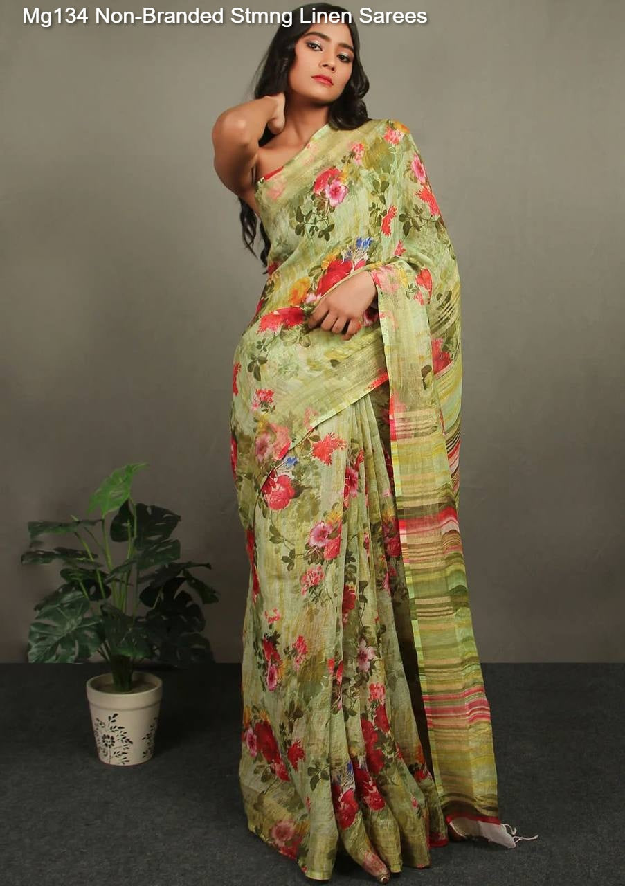 Mg134 Non-Branded Stmng Linen Sarees