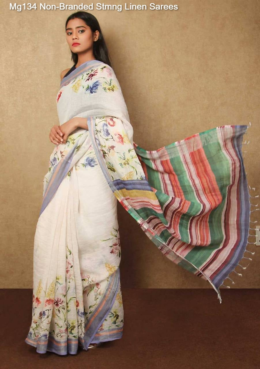 Mg134 Non-Branded Stmng Linen Sarees