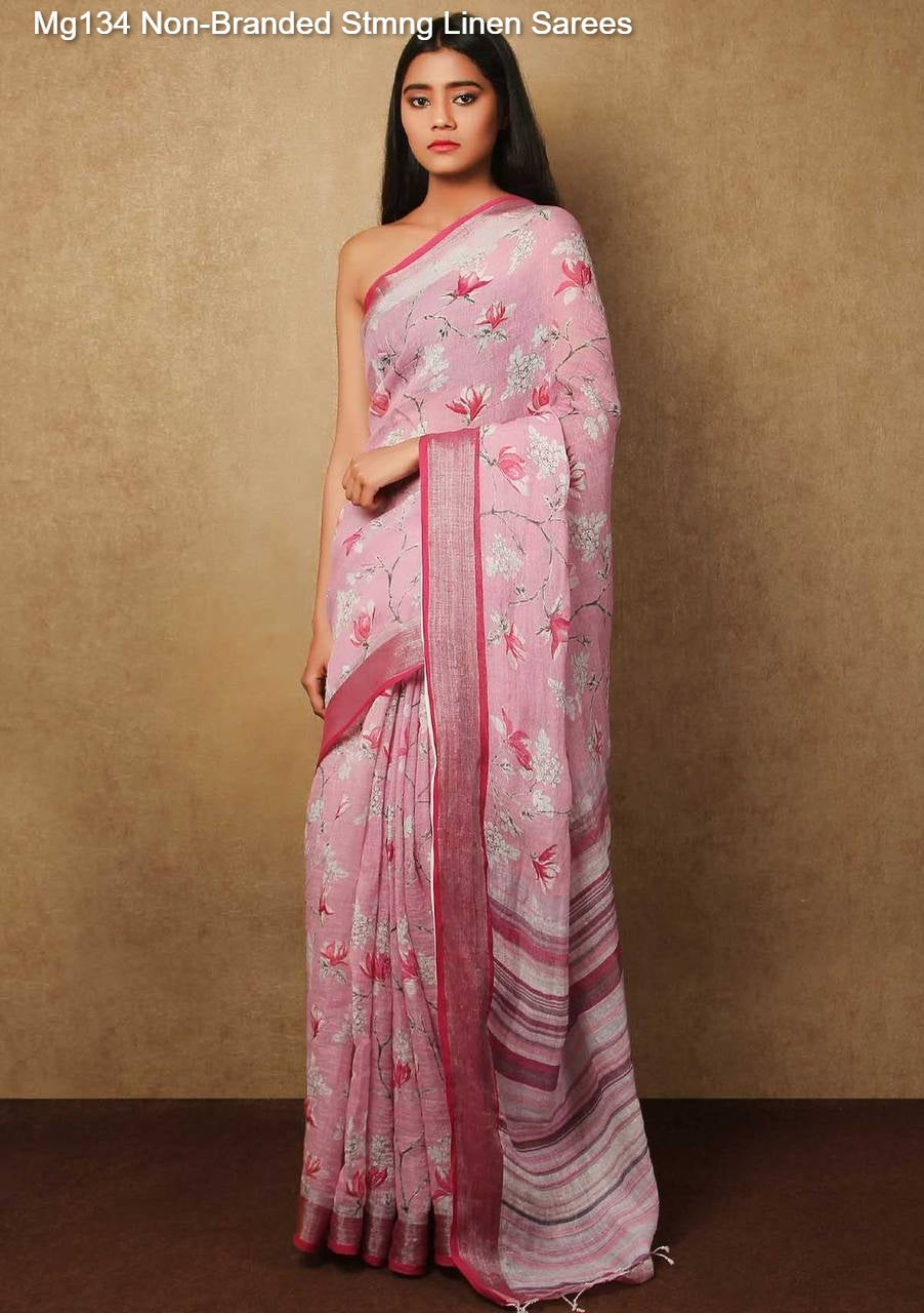 Mg134 Non-Branded Stmng Linen Sarees