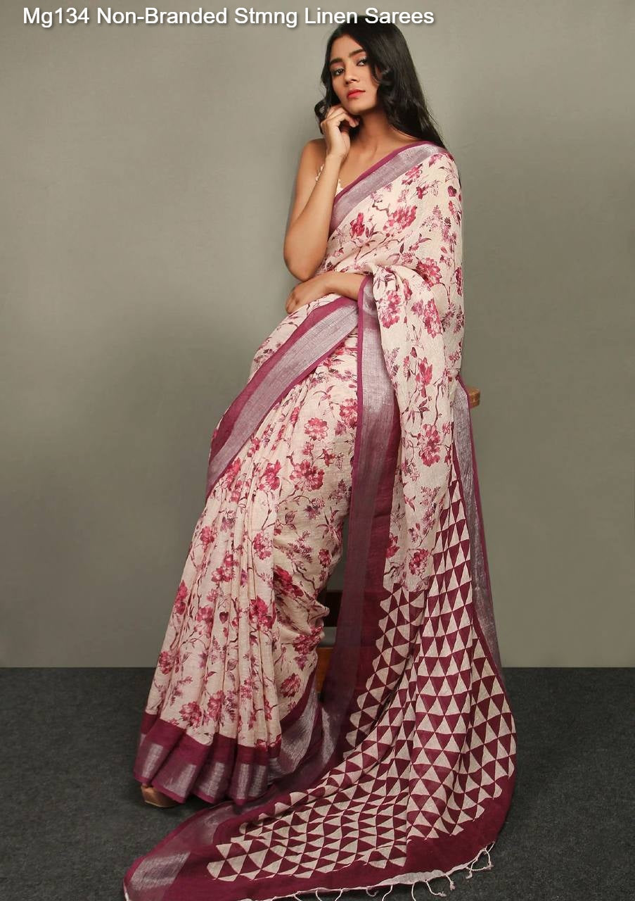 Mg134 Non-Branded Stmng Linen Sarees