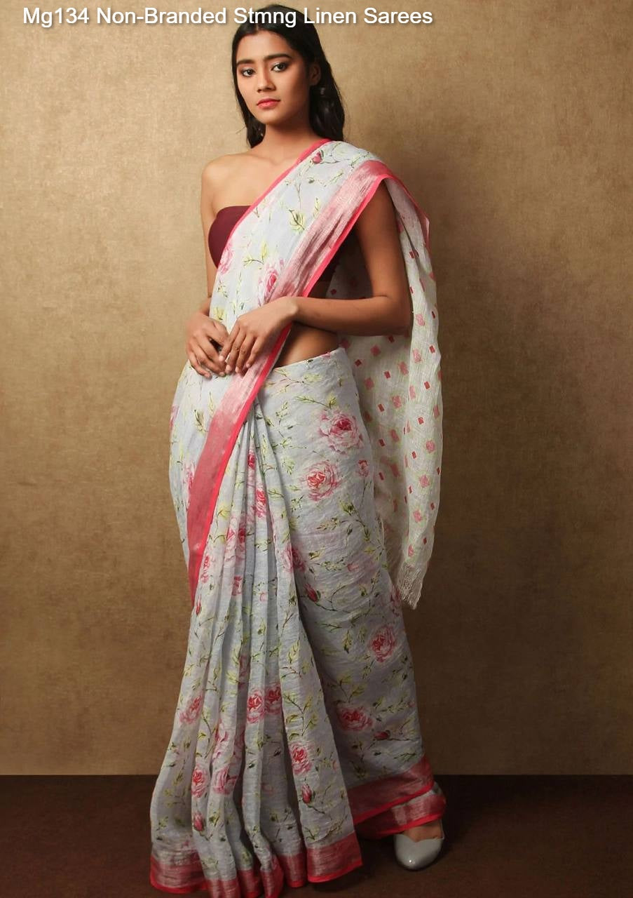 Mg134 Non-Branded Stmng Linen Sarees