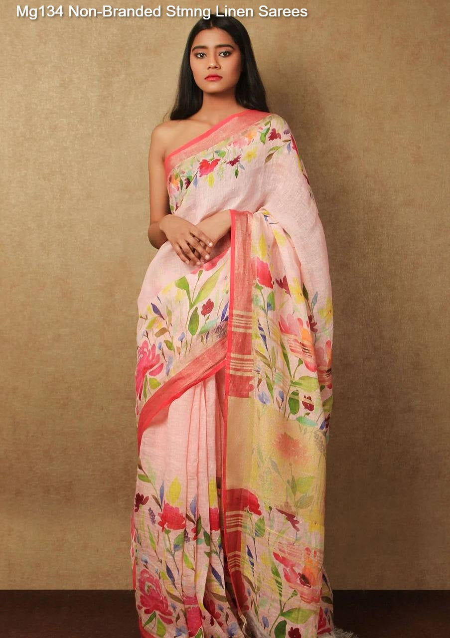 Mg134 Non-Branded Stmng Linen Sarees