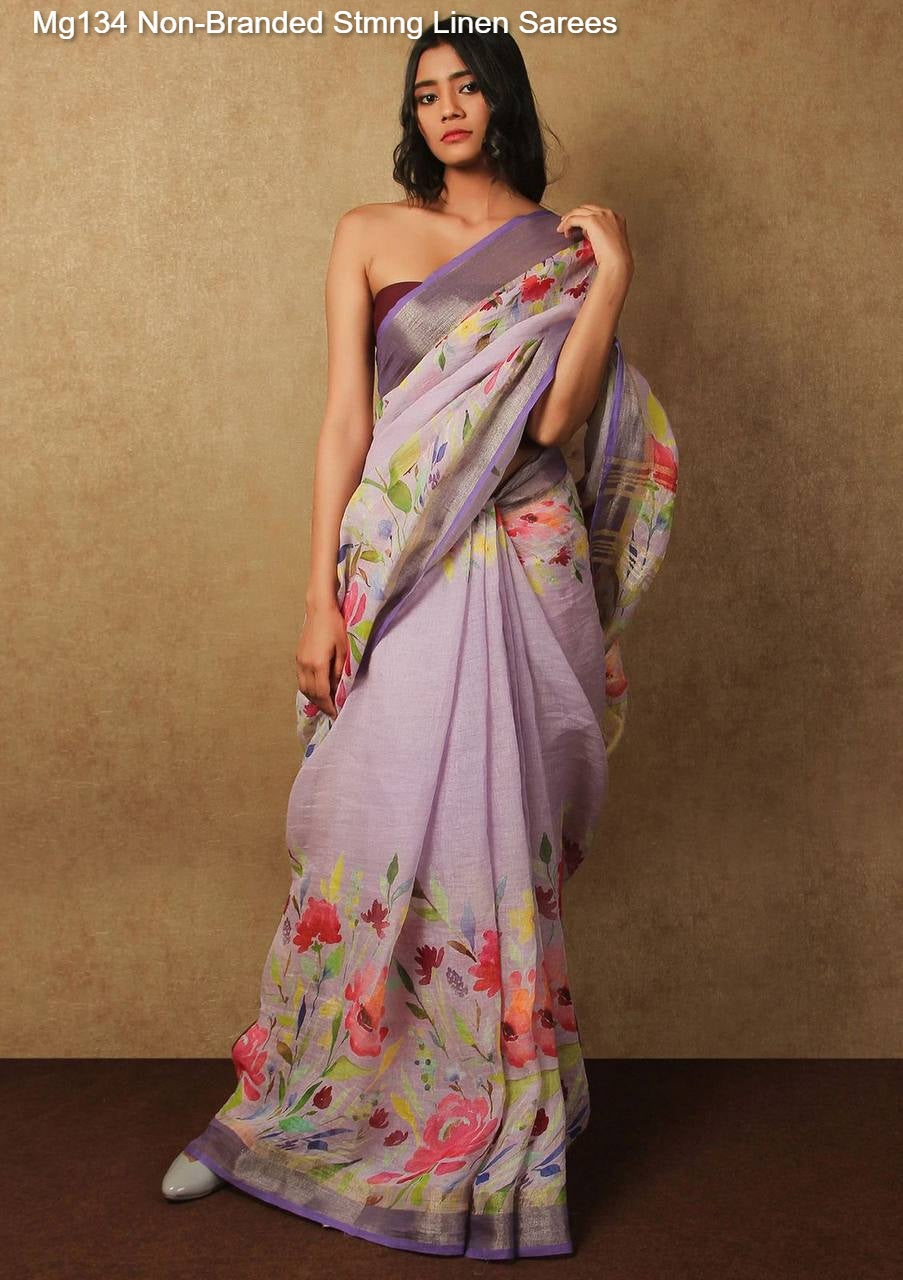 Mg134 Non-Branded Stmng Linen Sarees