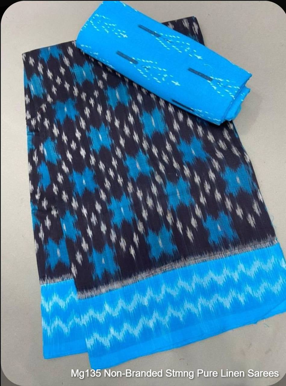 Mg135 Non-Branded Stmng Pure Linen Sarees