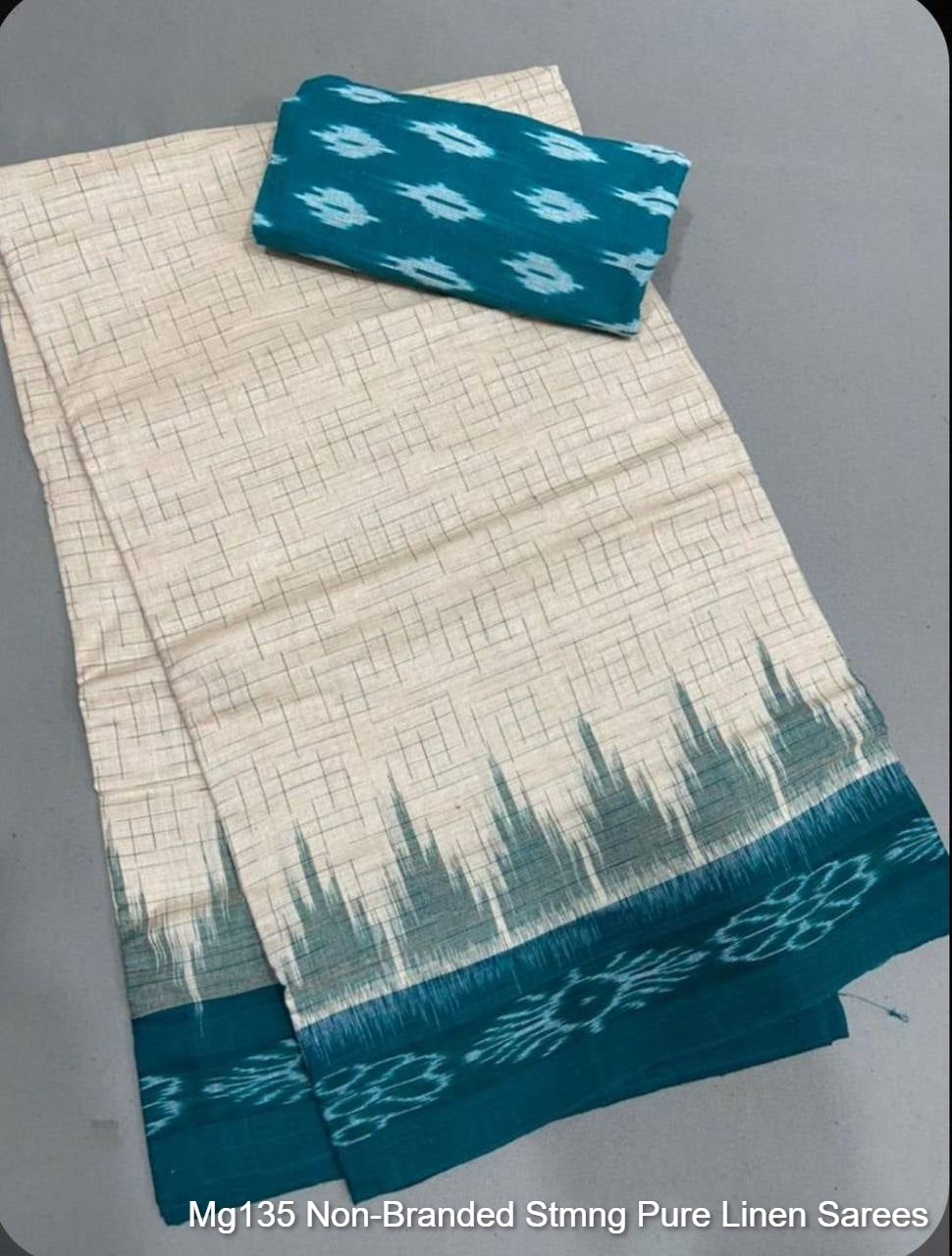 Mg135 Non-Branded Stmng Pure Linen Sarees
