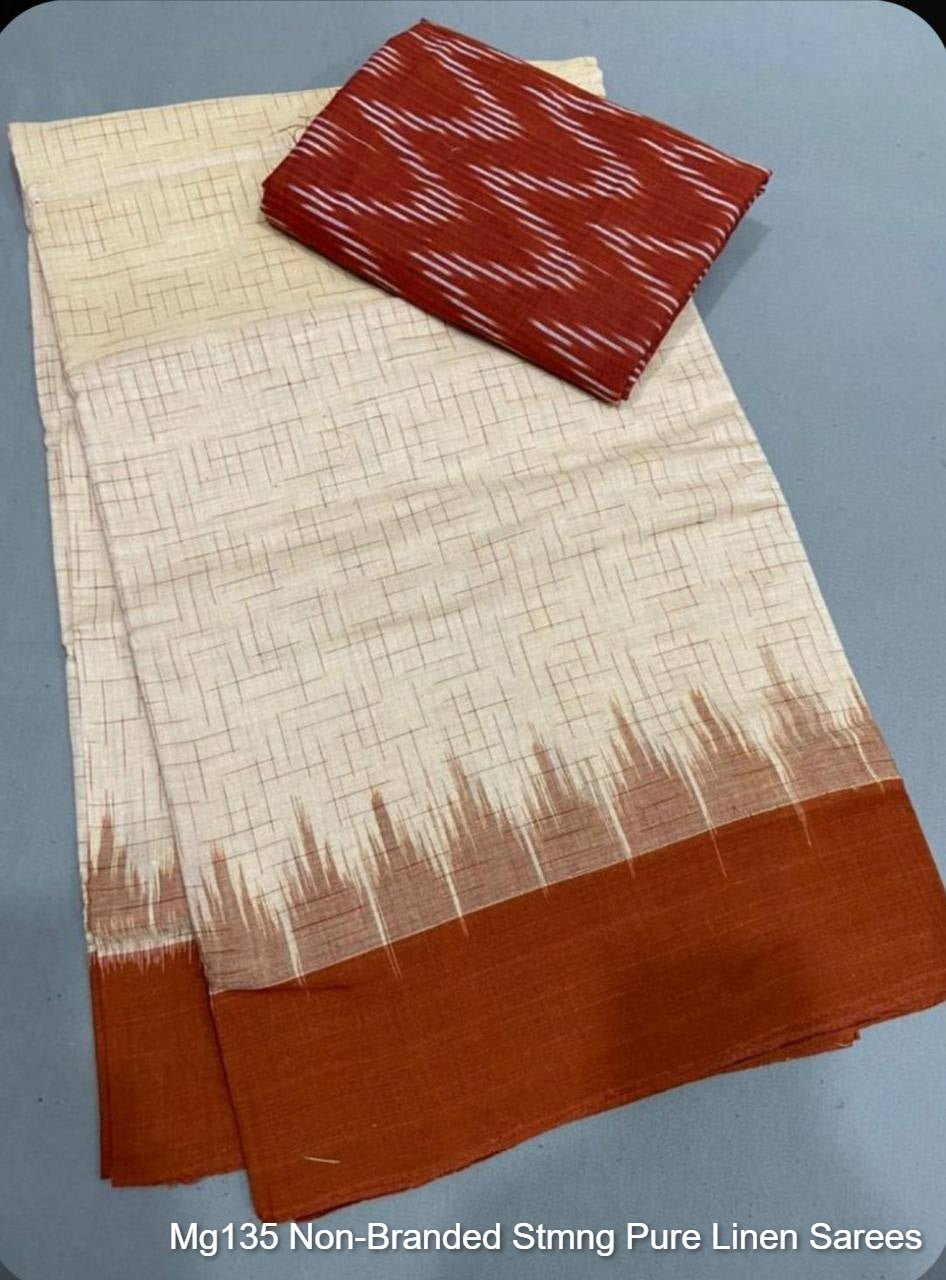 Mg135 Non-Branded Stmng Pure Linen Sarees