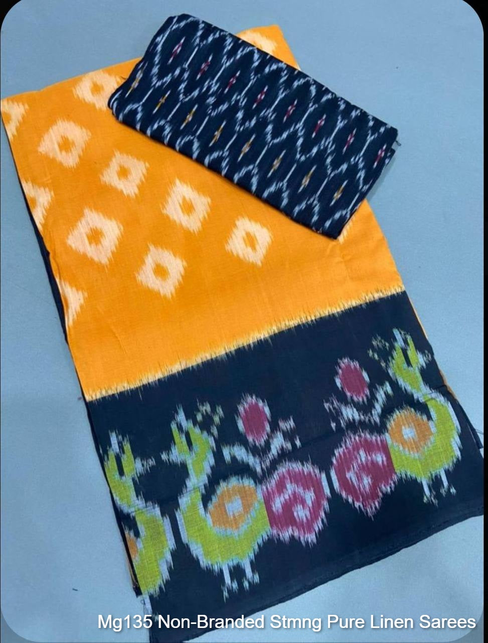 Mg135 Non-Branded Stmng Pure Linen Sarees