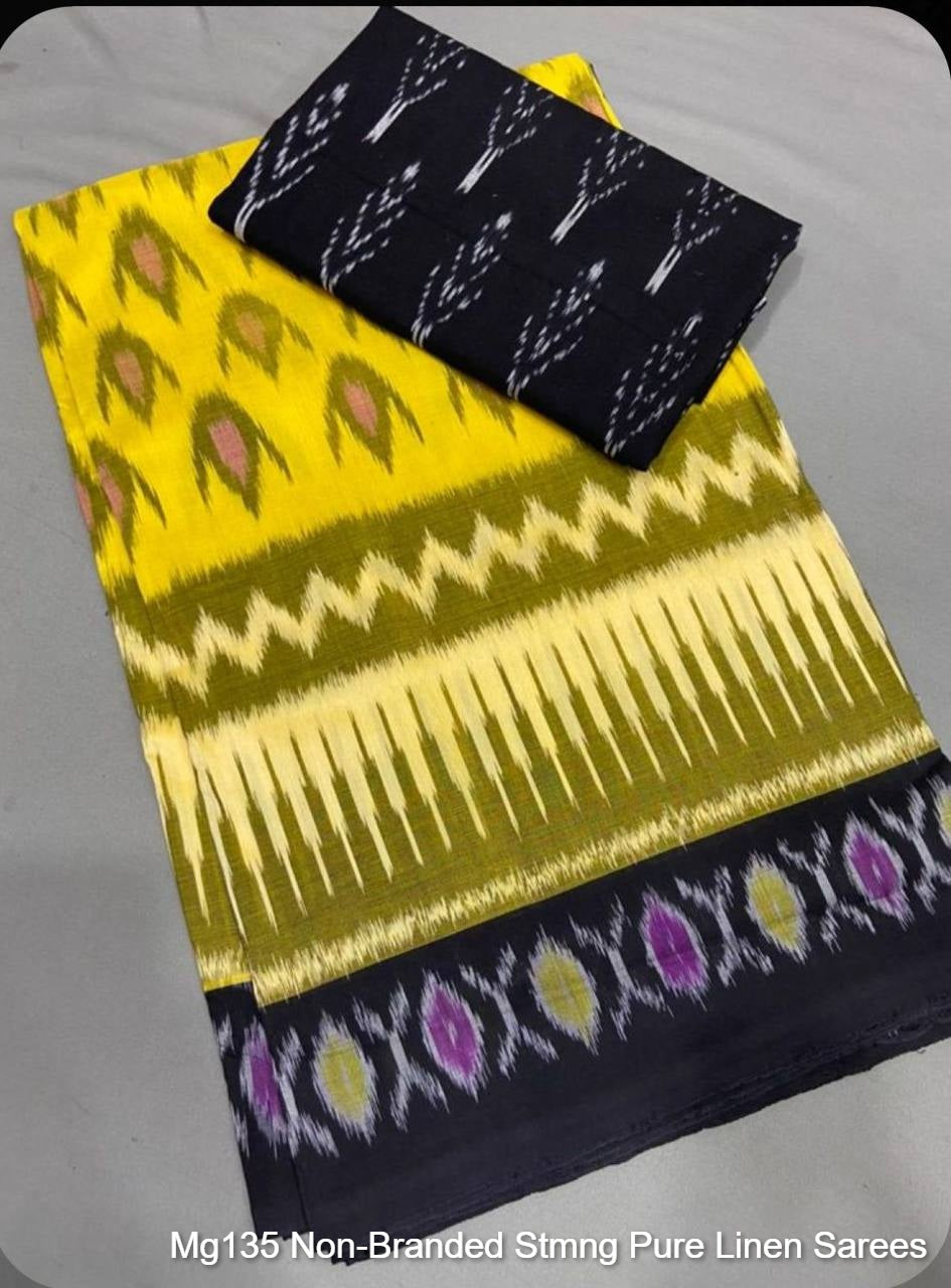 Mg135 Non-Branded Stmng Pure Linen Sarees