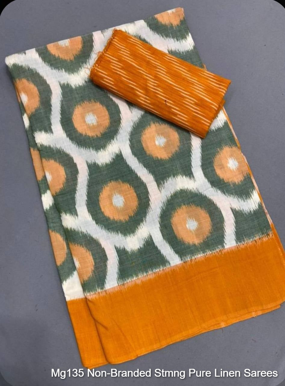 Mg135 Non-Branded Stmng Pure Linen Sarees