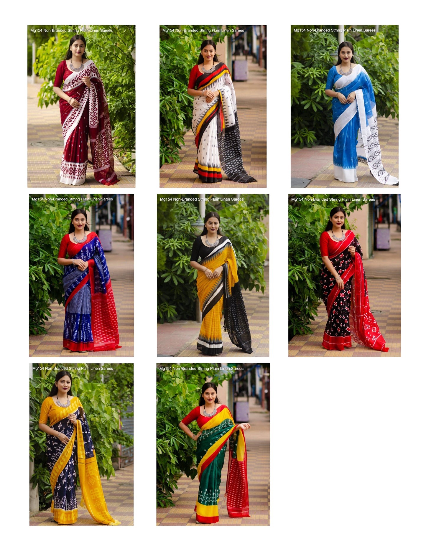 Mg154 Non-Branded Stmng Plain Linen Sarees
