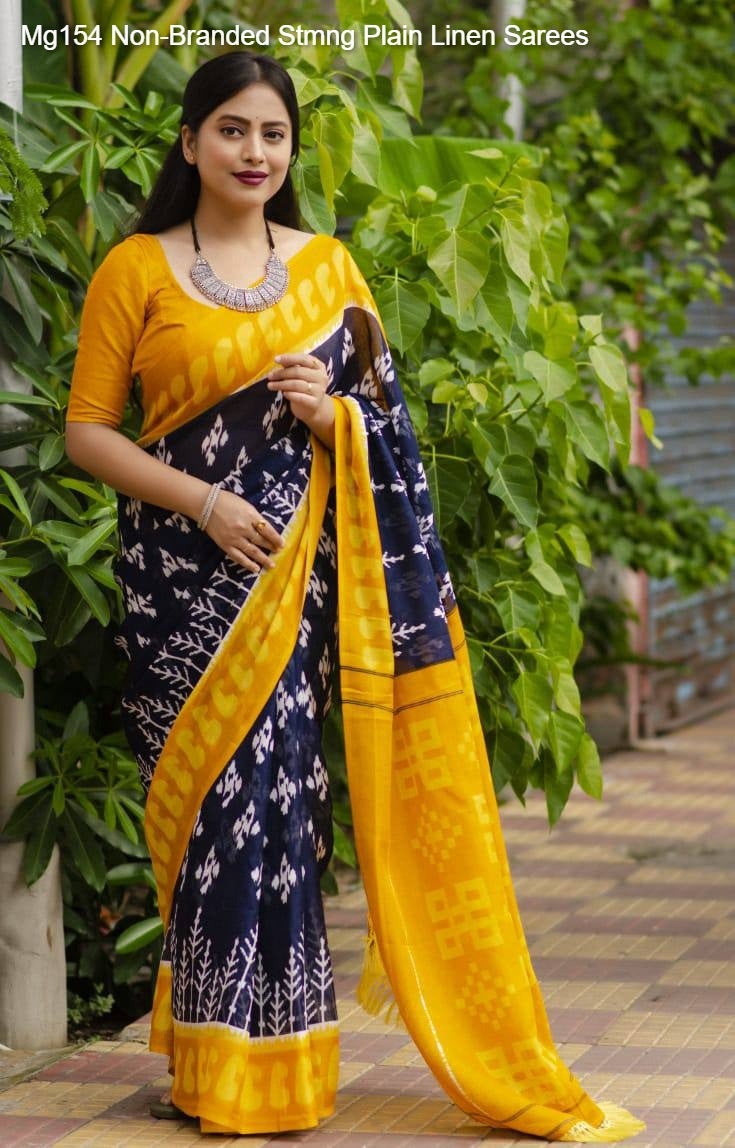 Mg154 Non-Branded Stmng Plain Linen Sarees