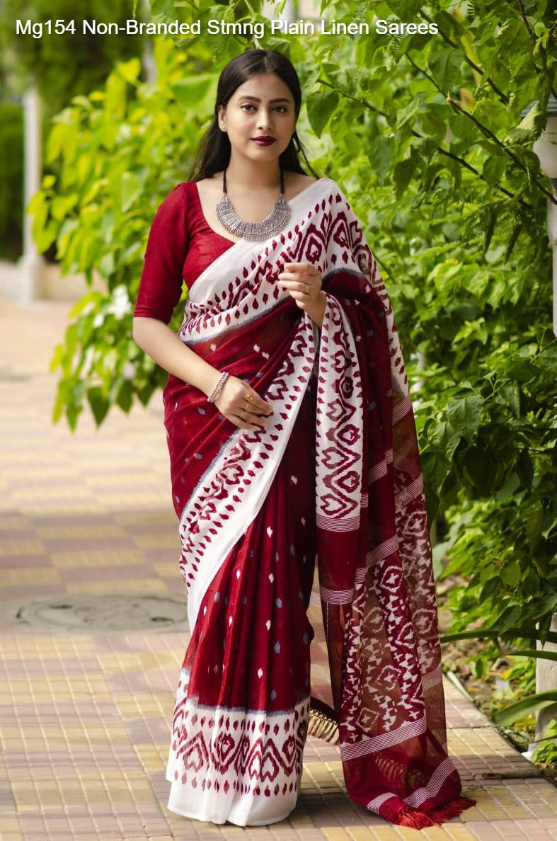 Mg154 Non-Branded Stmng Plain Linen Sarees