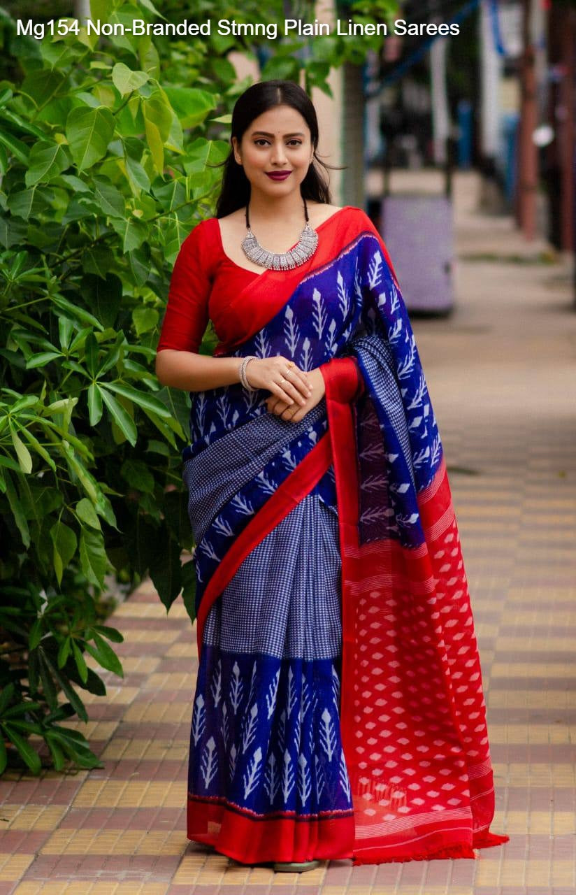 Mg154 Non-Branded Stmng Plain Linen Sarees