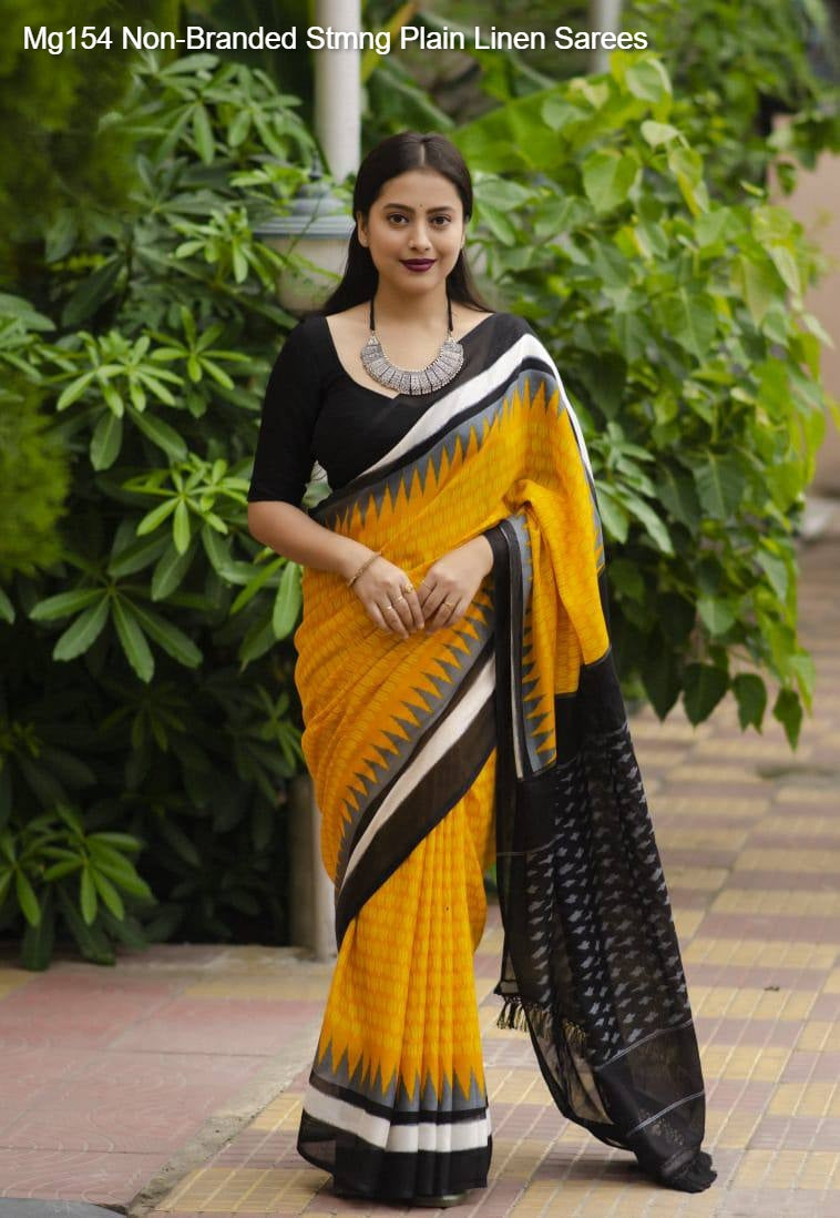 Mg154 Non-Branded Stmng Plain Linen Sarees