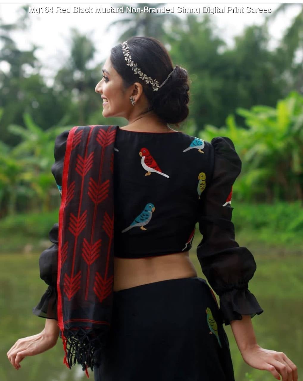 Mg164 Red Black Mustard Non-Branded Stmng Digital Print Sarees