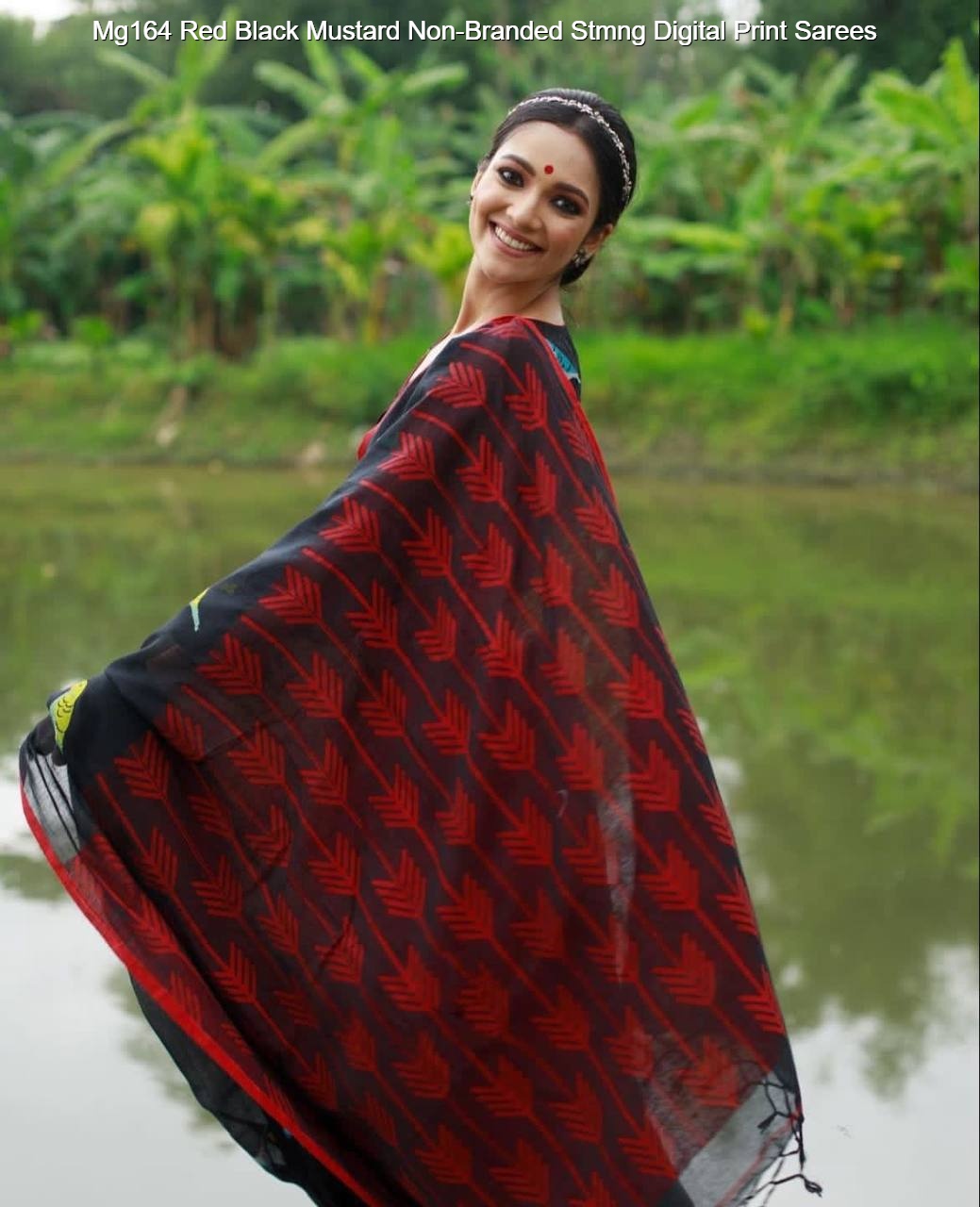 Mg164 Red Black Mustard Non-Branded Stmng Digital Print Sarees
