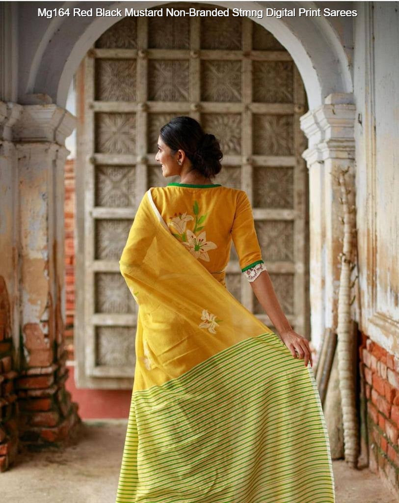 Mg164 Red Black Mustard Non-Branded Stmng Digital Print Sarees