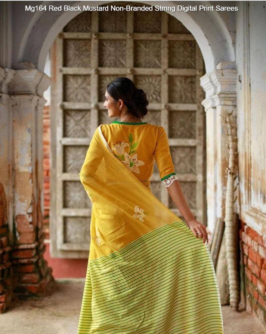 Mg164 Red Black Mustard Non-Branded Stmng Digital Print Sarees