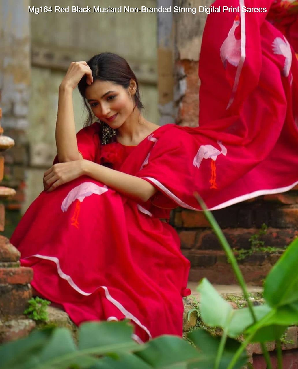 Mg164 Red Black Mustard Non-Branded Stmng Digital Print Sarees