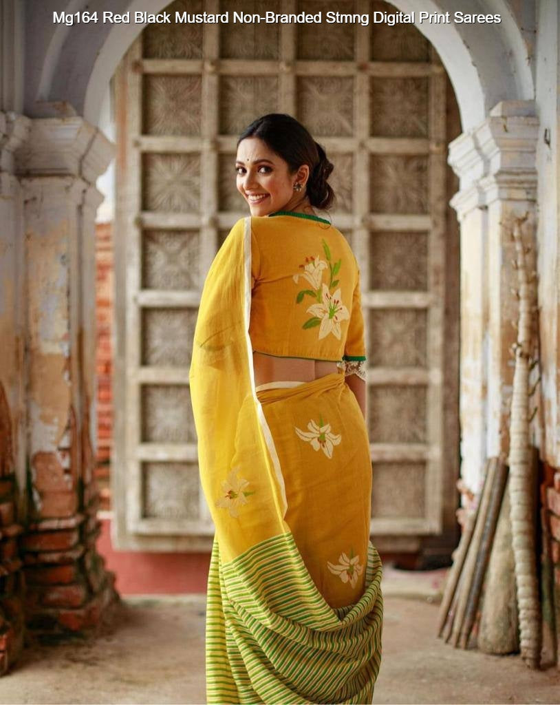 Mg164 Red Black Mustard Non-Branded Stmng Digital Print Sarees