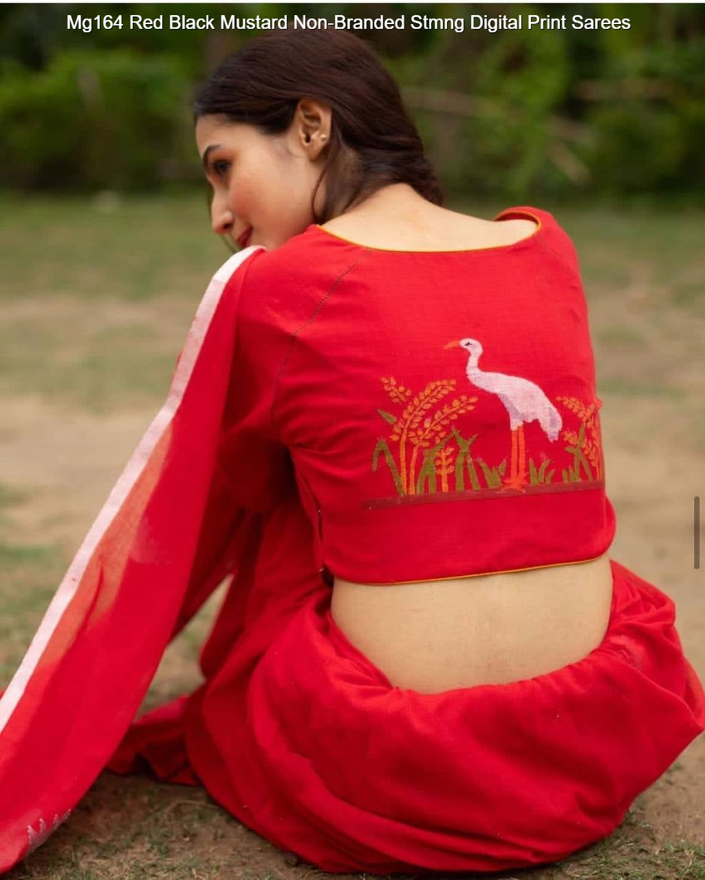 Mg164 Red Black Mustard Non-Branded Stmng Digital Print Sarees