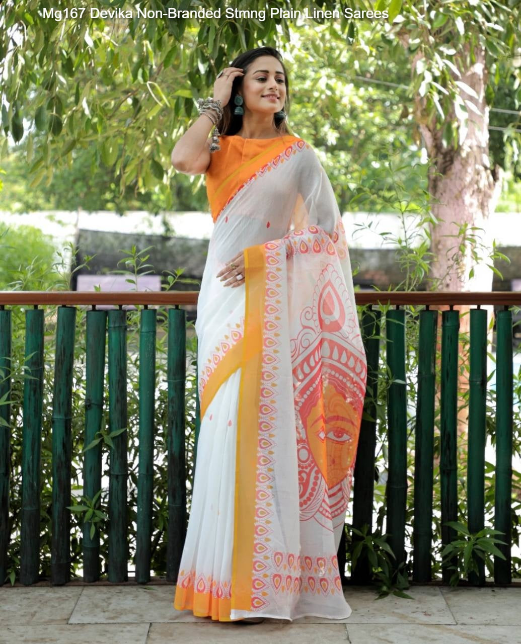 Mg167 Devika Non-Branded Stmng Plain Linen Sarees