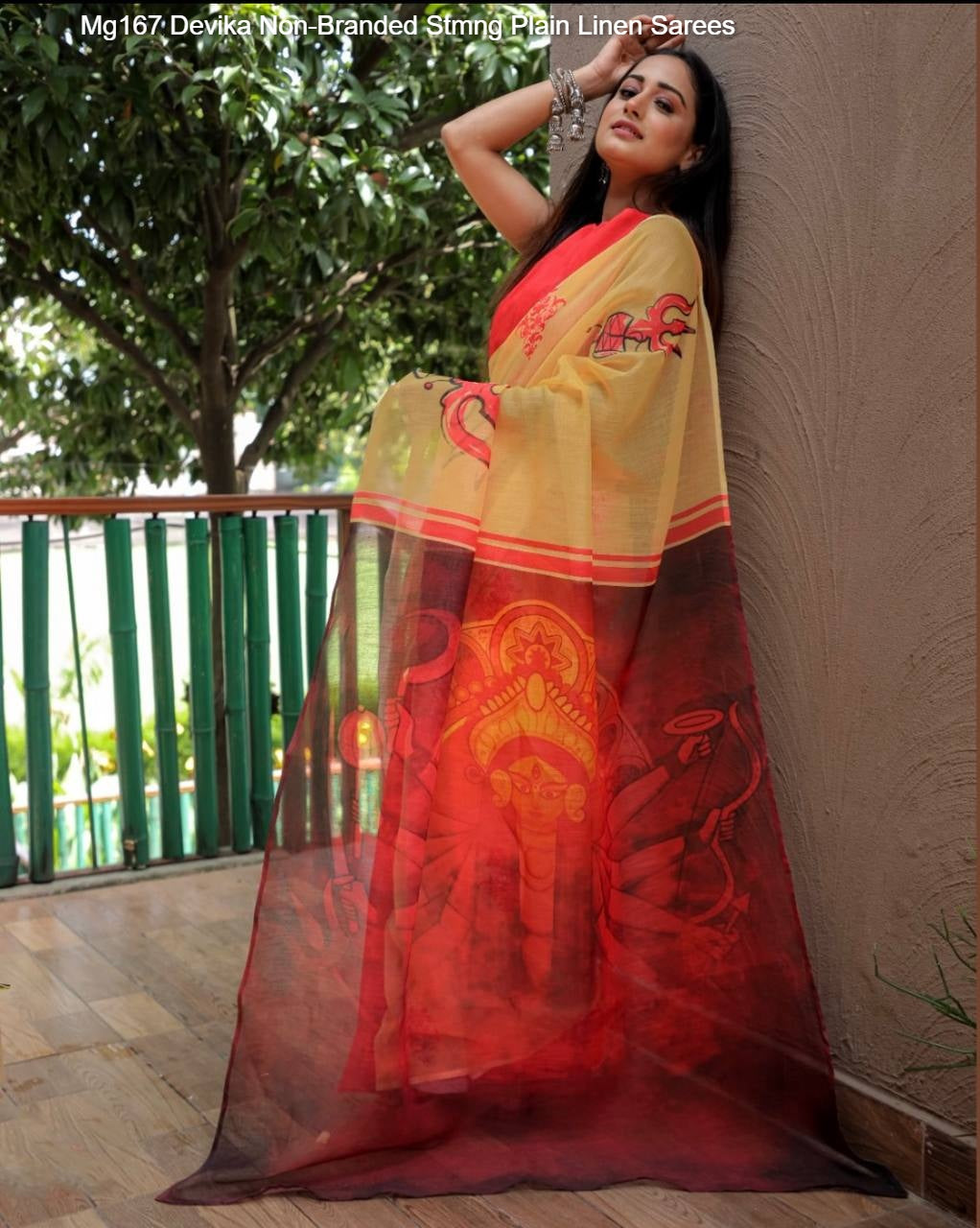 Mg167 Devika Non-Branded Stmng Plain Linen Sarees