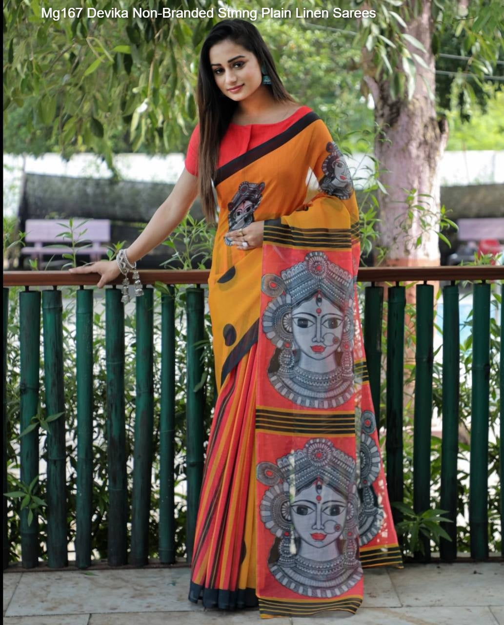 Mg167 Devika Non-Branded Stmng Plain Linen Sarees