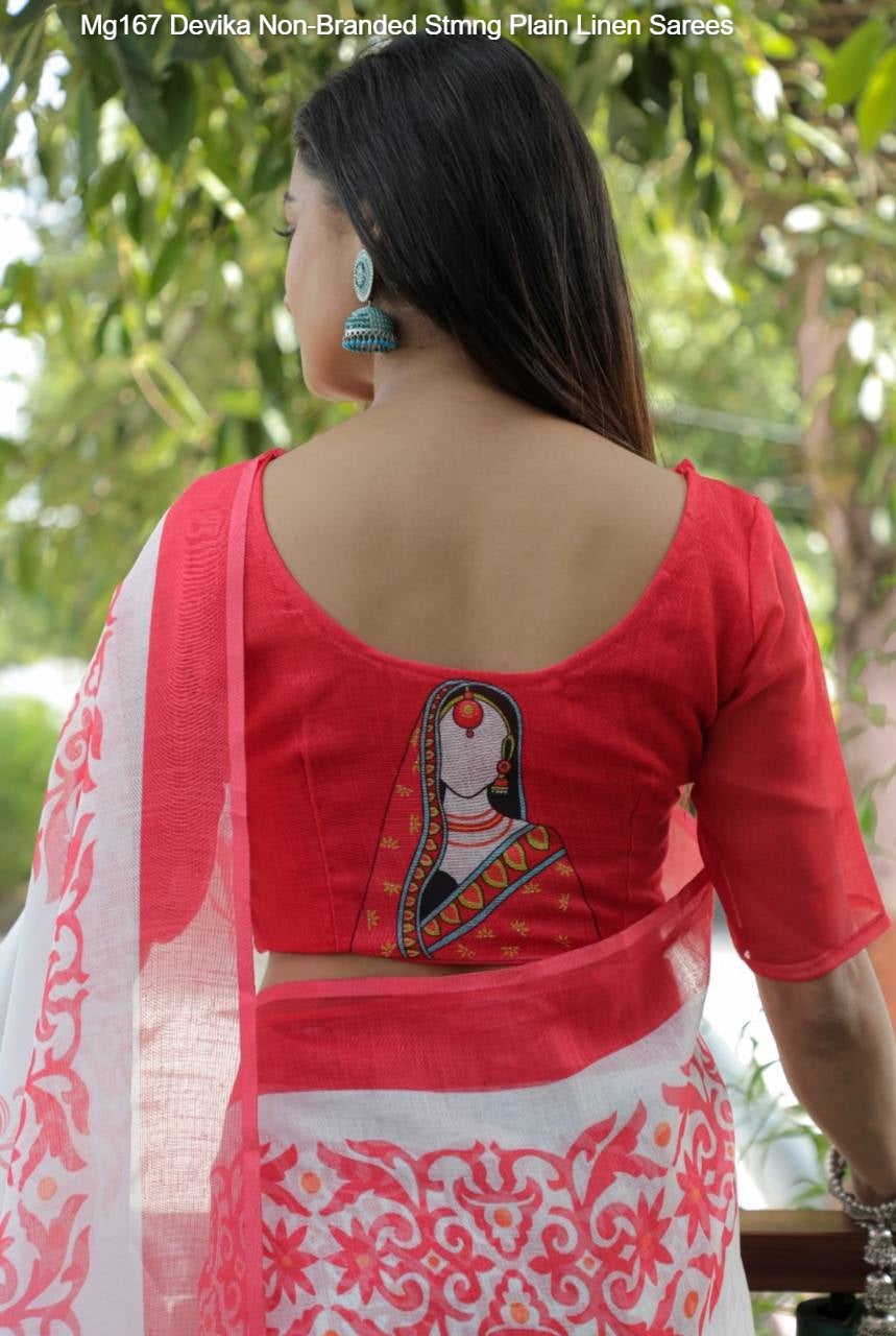 Mg167 Devika Non-Branded Stmng Plain Linen Sarees