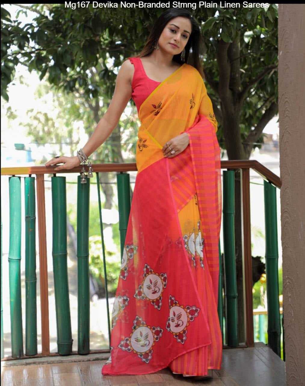 Mg167 Devika Non-Branded Stmng Plain Linen Sarees