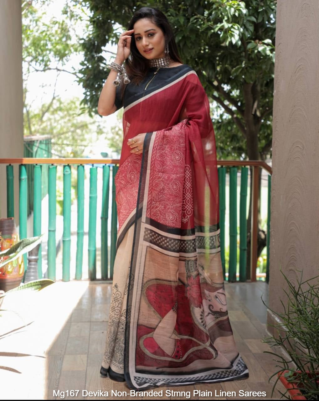 Mg167 Devika Non-Branded Stmng Plain Linen Sarees