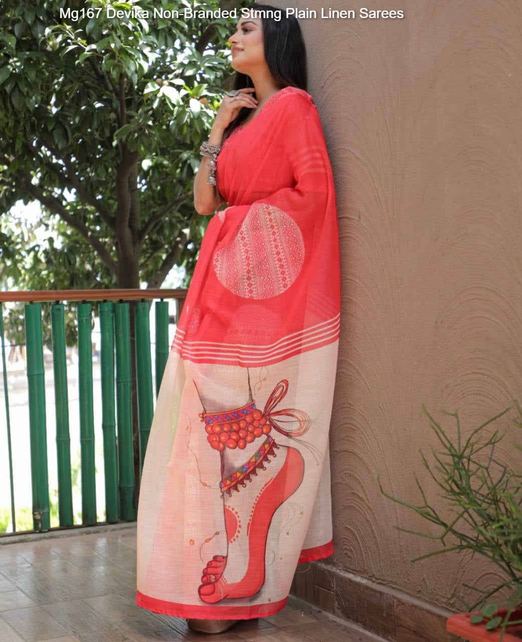 Mg167 Devika Non-Branded Stmng Plain Linen Sarees