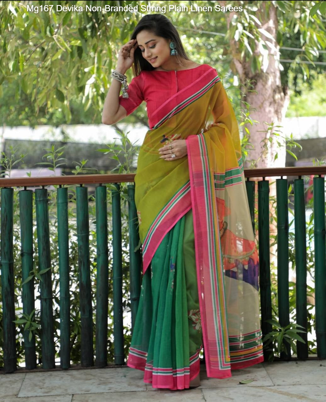 Mg167 Devika Non-Branded Stmng Plain Linen Sarees