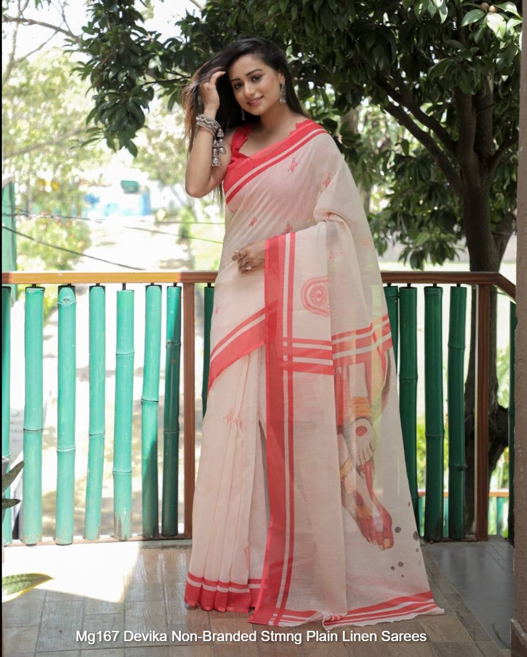 Mg167 Devika Non-Branded Stmng Plain Linen Sarees