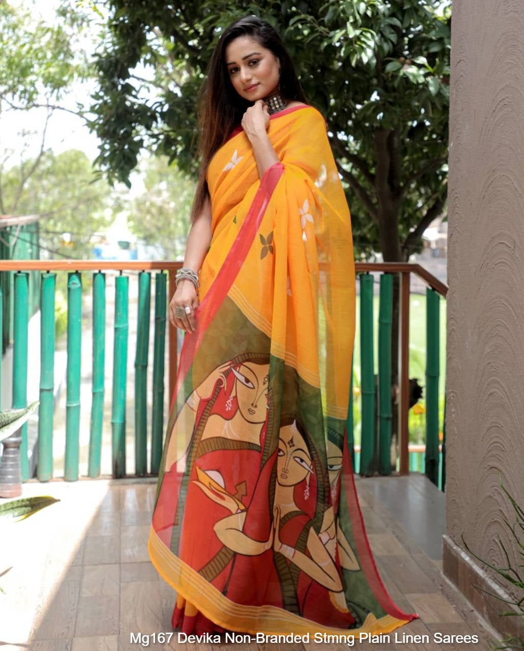 Mg167 Devika Non-Branded Stmng Plain Linen Sarees