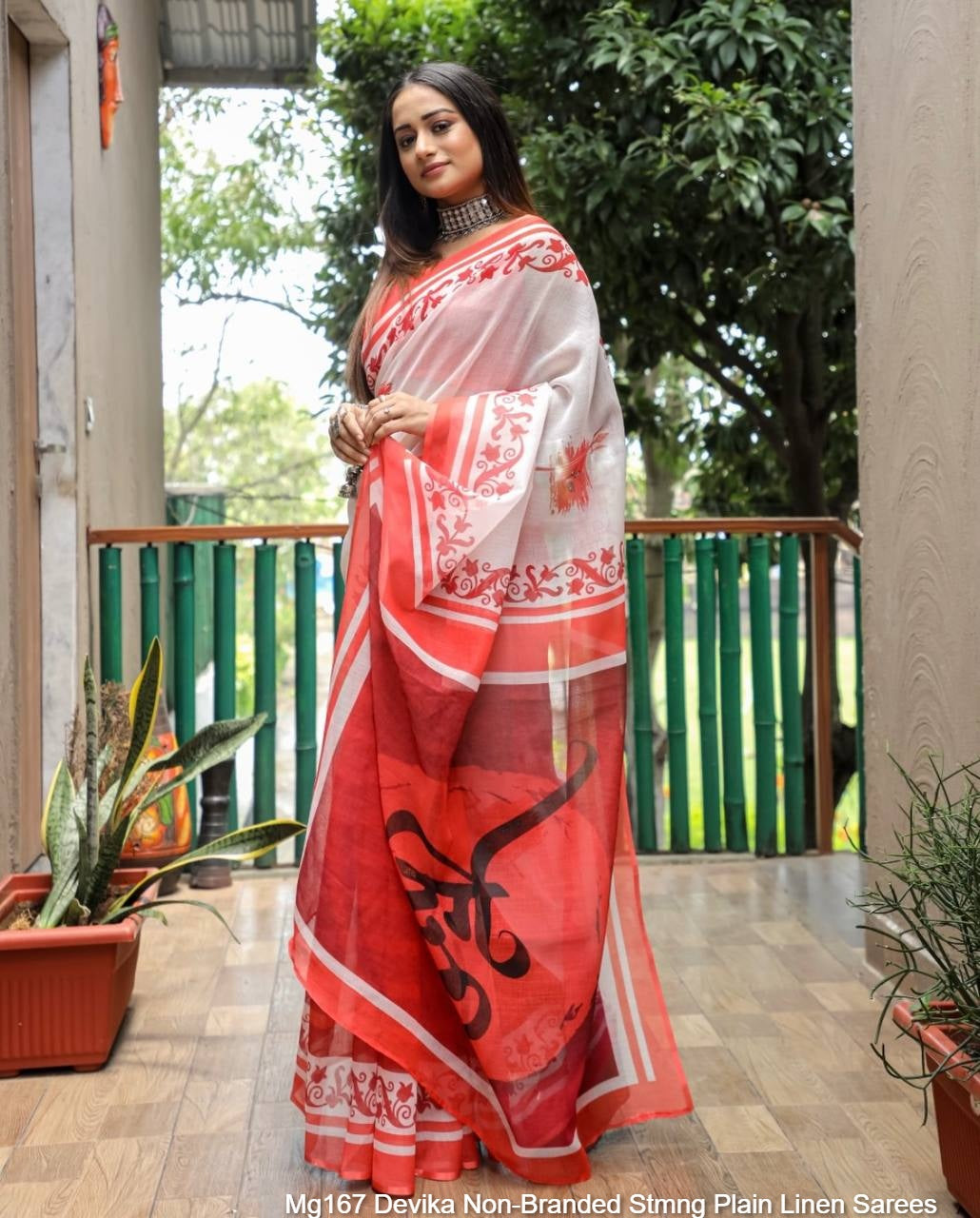 Mg167 Devika Non-Branded Stmng Plain Linen Sarees