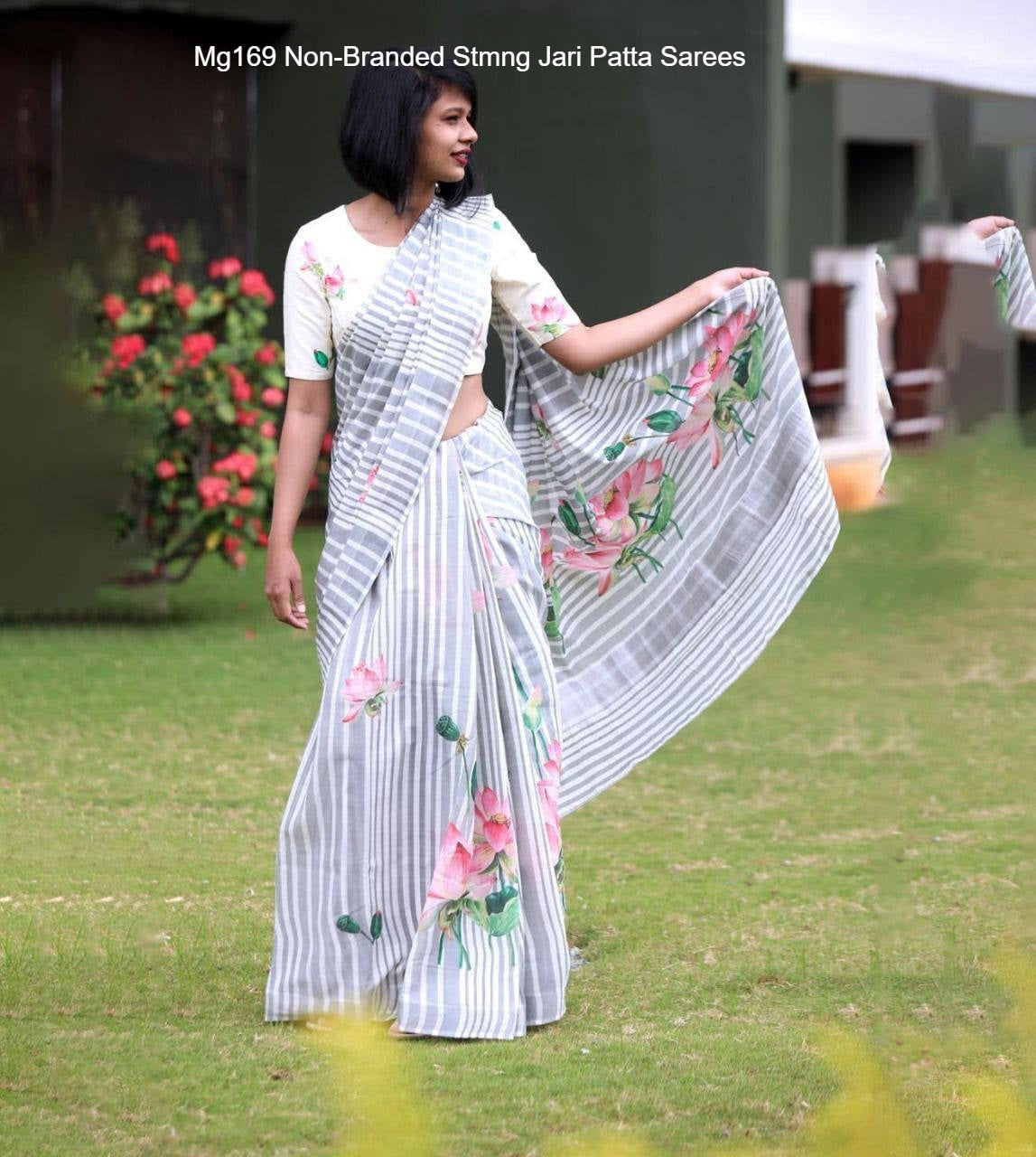 Mg169 Non-Branded Stmng Jari Patta Sarees